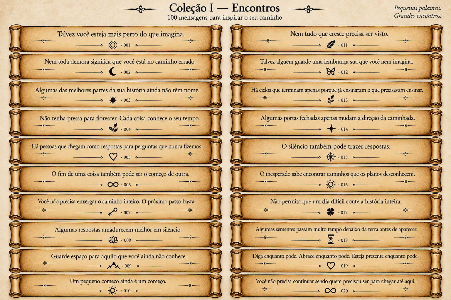 Coleção I — Encontros, folha 1 de mensagens em pergaminhos